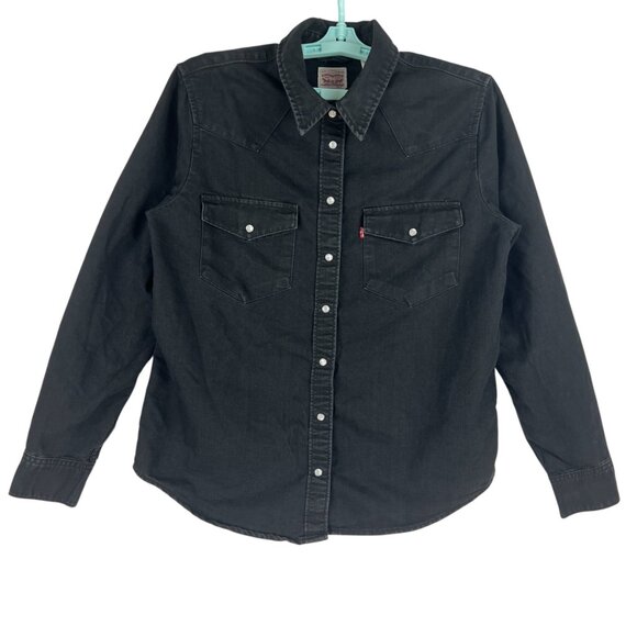 Levi's Women's Long Sleeve Snap Buttons Flap Pockets Black Shirt Size Medium - Picture 1 of 10